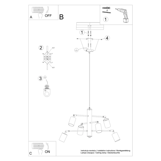 Żyrandol LEMMI 6 czarny SL.1207 SOLLUX LIGHTING