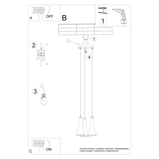 Lampa wisząca REA 3P beton SL.1226 SOLLUX LIGHTING