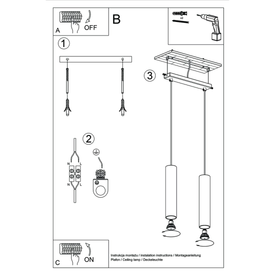 Lampa Wisząca LAGOS 2 złoty połysk SL.1241 SOLLUX LIGHTING