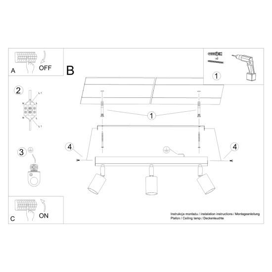 Plafon VERDO 3L czarny SL.1293 SOLLUX LIGHTING