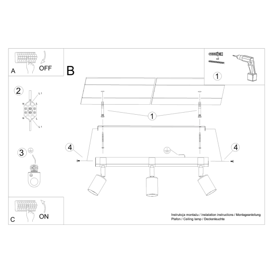 Plafon ZUCA 3 czarny SL.1297 SOLLUX LIGHTING