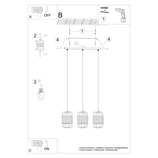 Lampa wisząca GIZUR 3L SL.1301 SOLLUX LIGHTING